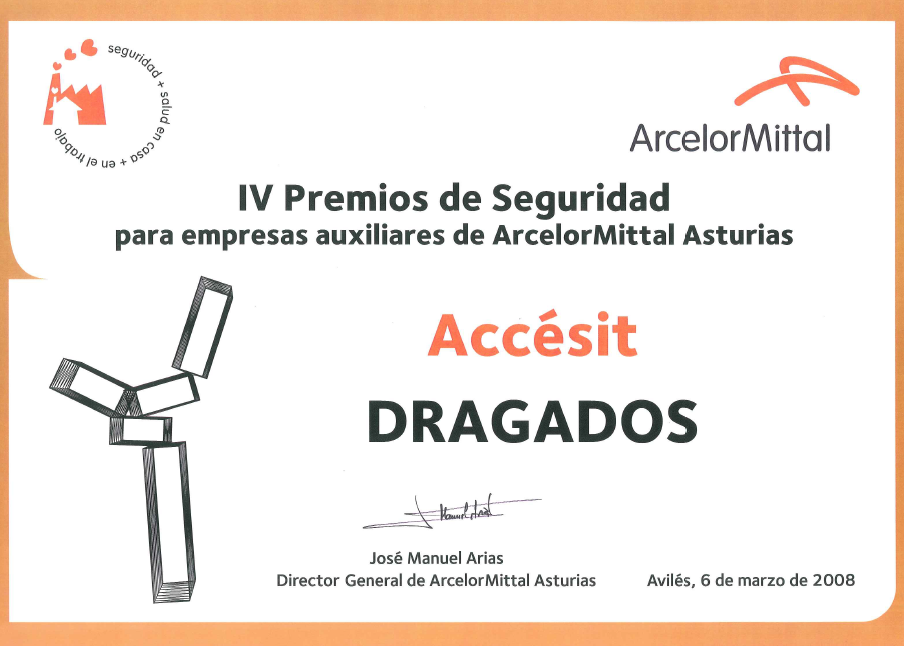 Diploma correspondiente al IV premio seguridad ArcelorMittal